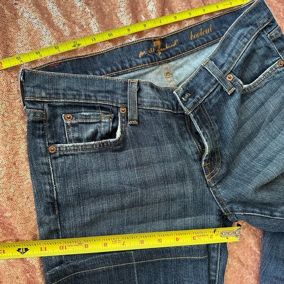 7 For All Mankind Jeans Women 30 Blue Denim Boy Cut Button Fly Bootcut Faded - Picture 4 of 8